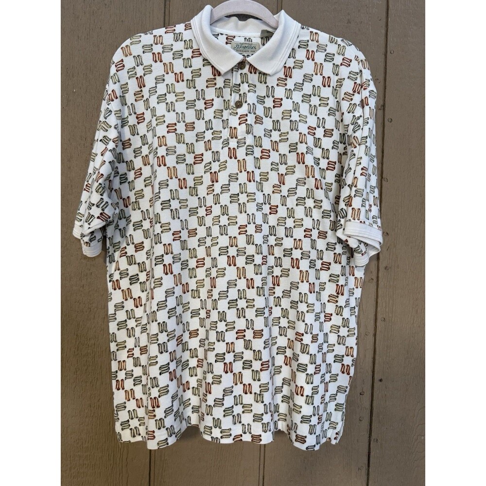 Vintage 90s St. John's Bay Geometric Pattern Polo Shirt Men's Large.